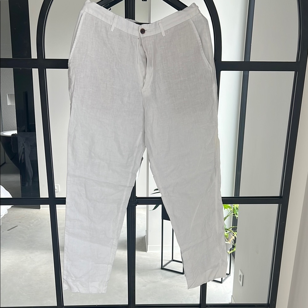 Zara White Linen Chinos Relaxed Fit Lightweight